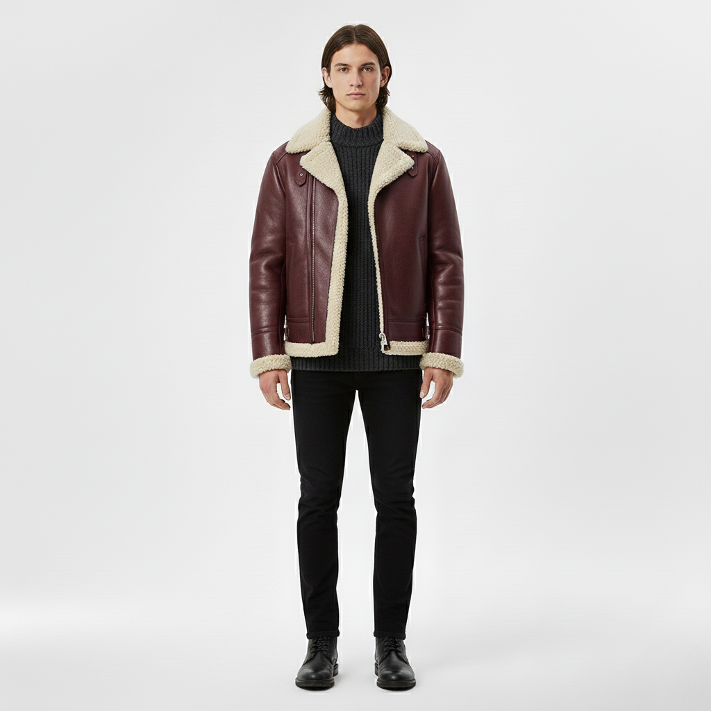 Chaqueta de cuero con forro de piel de oveja