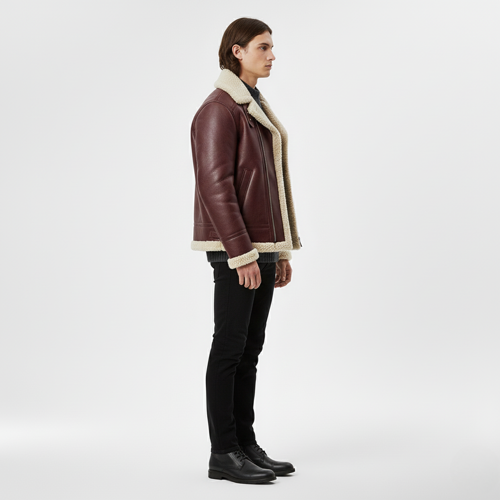 Chaqueta de cuero con forro de piel de oveja